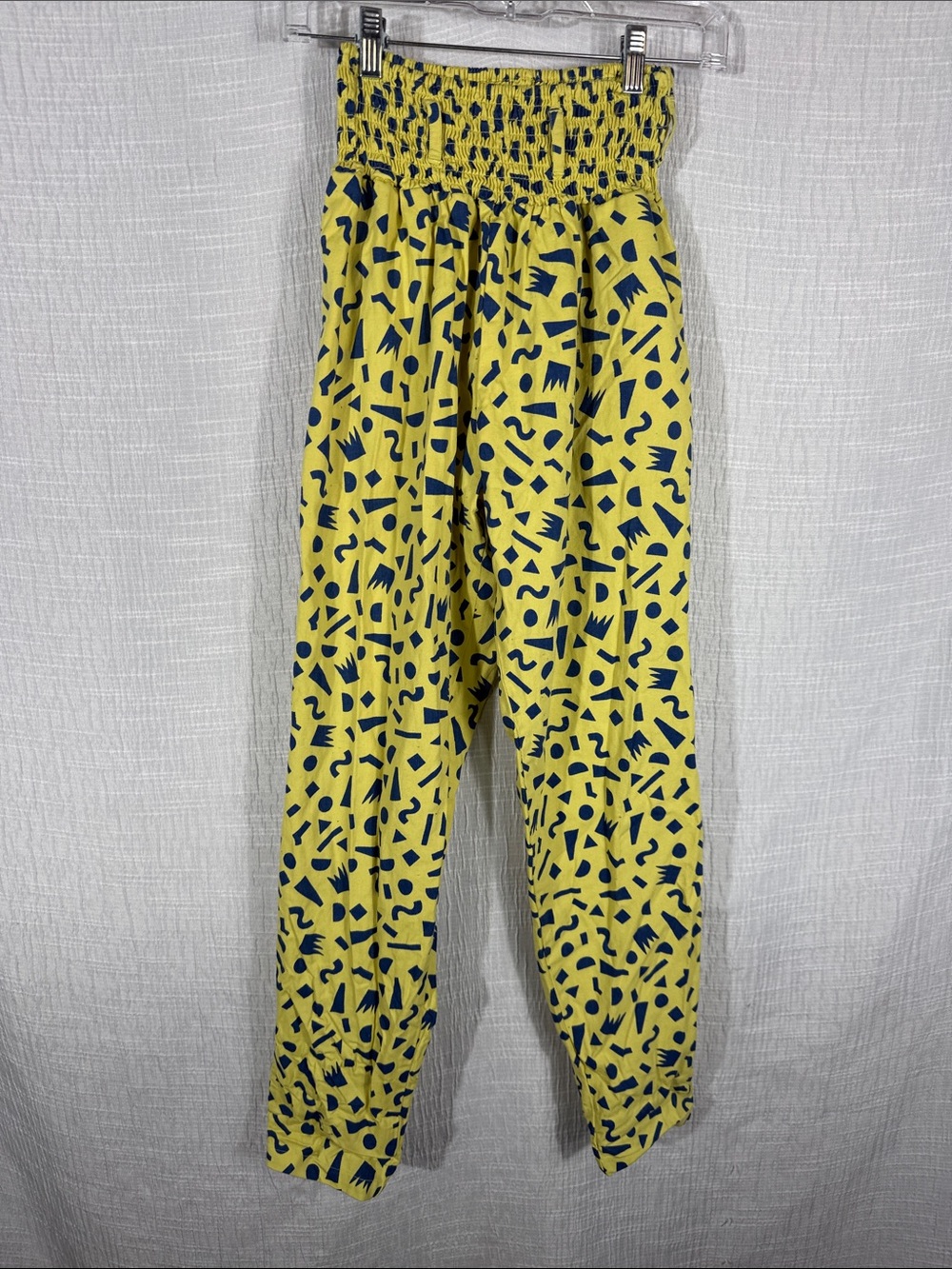Lucy & Yak Genie Pants Yellow Navy Geometric Print High Waisted Smocked Waist XS